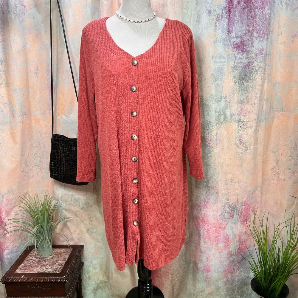 📌Liberty Love Knitted Casual Button Down Plus Size Dress with Long Sleeves